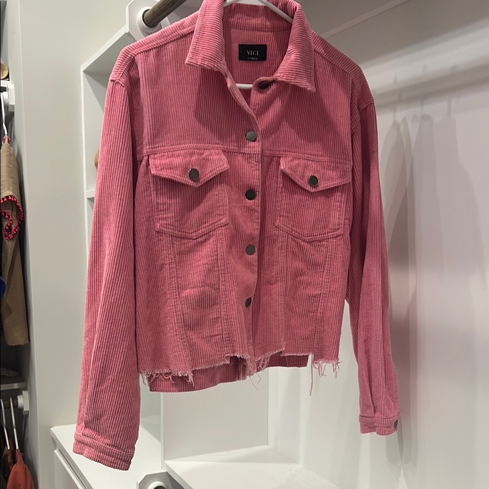 Vici Pink Cropped Jean Jacket